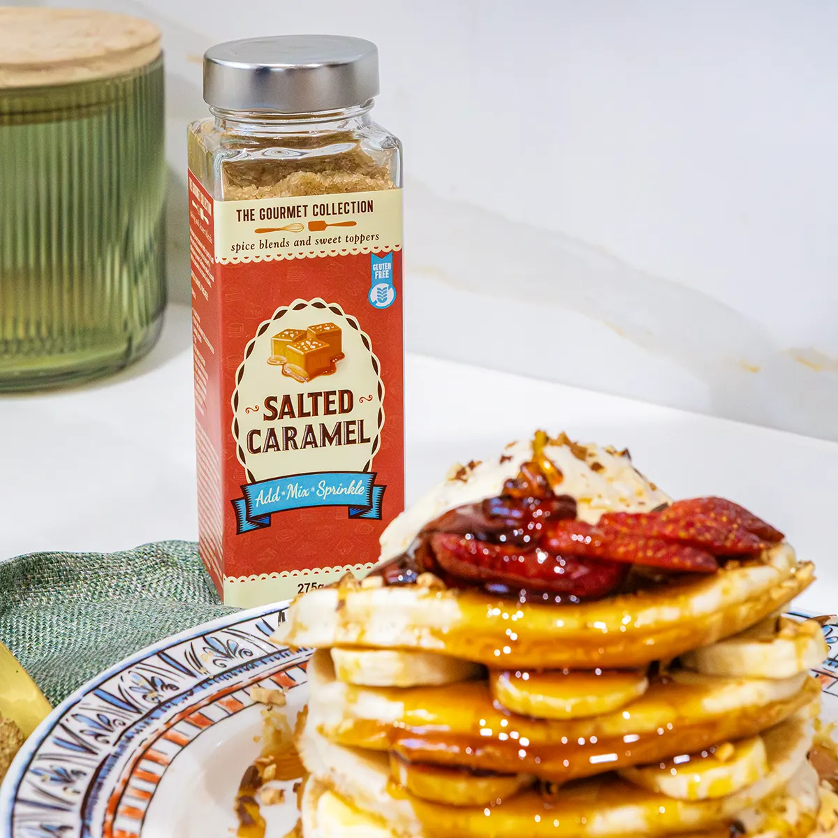 Gourmet Collection Salted Caramel Baking Spice with pancakes