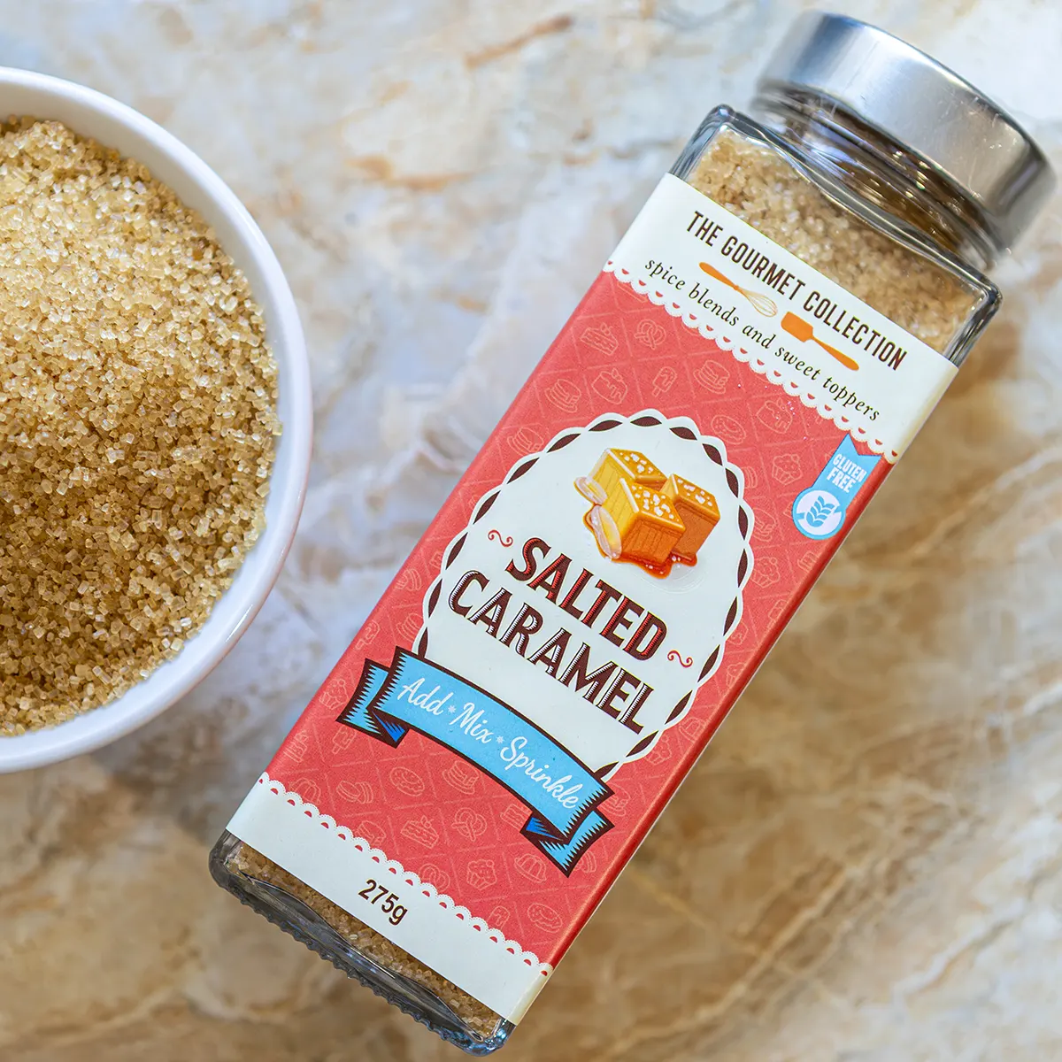 TGC Salted Caramel with bowl of sugar